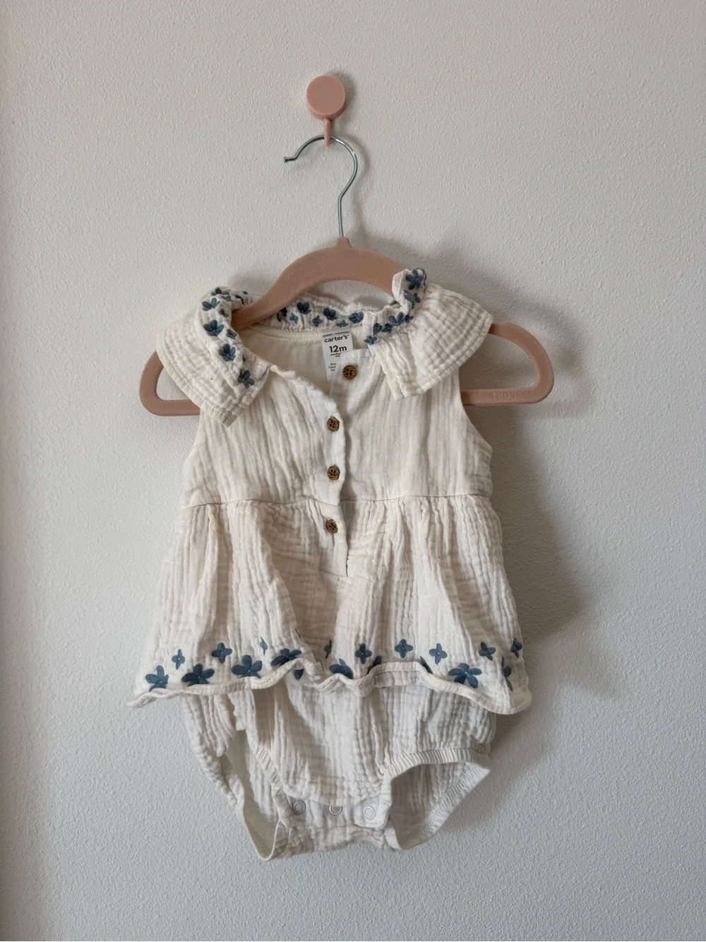 12M Baby Girl Cotton Embroidered Bubble Romper